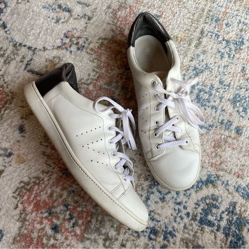 VINCE- Varin White and Metallic Leather Sneakers Size 9.5